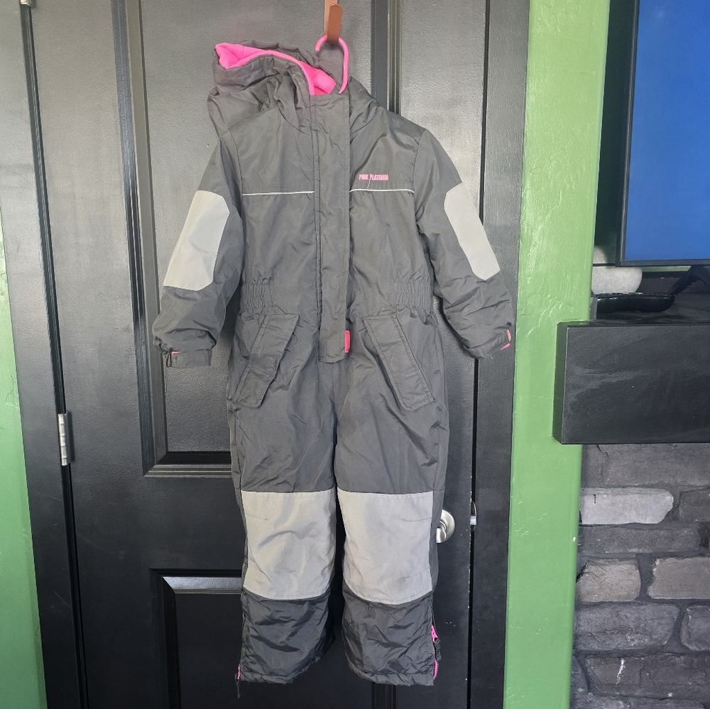 One Piece Children's Snowsuit In Pink And Gray